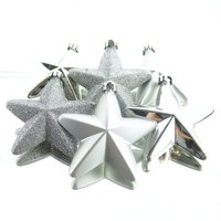 Bruchfeste Weihnachtsanhänger Stern Silberfarben Ø 7,5 cm aus Kunststoff - 6er Set von AMICASA