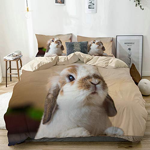 AMIGGOO Bettwäsche-Set Mikrofaser,Beige,Nettes weißes Kaninchen Nette Tiere,1 Bettbezug 135x200 + 2 Kopfkissenbezug von AMIGGOO