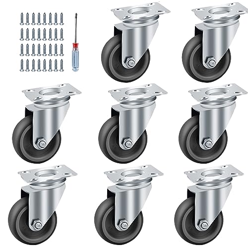 AMIGOB 8 Stück Lenkrollen,Ø50mm Schwerlastrollen,gummi Möbelrollen,Transportrollen mit 32 Schrauben,Räder für möbel, Tragkraft 50kg pro Lenkrolle von AMIGOB