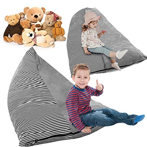 DBREAKS Sitzsack Kinder, Spielzeug Aufbewahrung, Organizer für Kuscheltier, stofftier, faltbar Aufbewahrungstasche, extra groß 200L Sitzsäcke Stühle Sofa-Sitz (Streifen) von AMIGOB