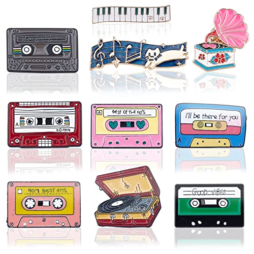 AMIJOUX 10 Pack Musikband-Rucksack-Stifte, Punk-Musik-Liebhaber-Emaille-Pin, Revers Abzeichen Pins Creative Vibes Magnetband DJ CD Broschen Vintage Pin Für Frauen Männer Party Kleidung Taschen Jacke von AMIJOUX