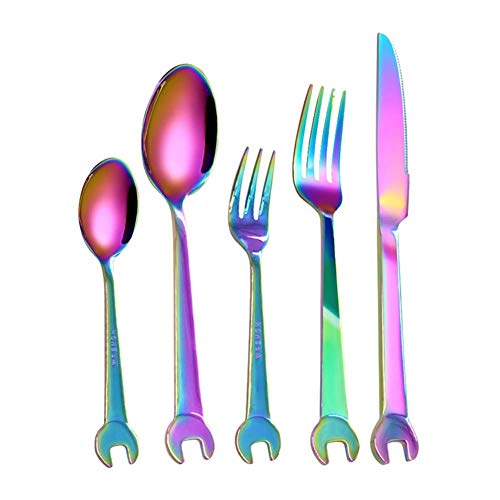 AMILKS Abendessen Messer Besteck Geschirr Küchenbesteck Elegantes Besteck Geschirr Schraubenschlüssel Besteck Silberbesteck Werkzeugbesteck Color Knife Five-Piece von AMILKS