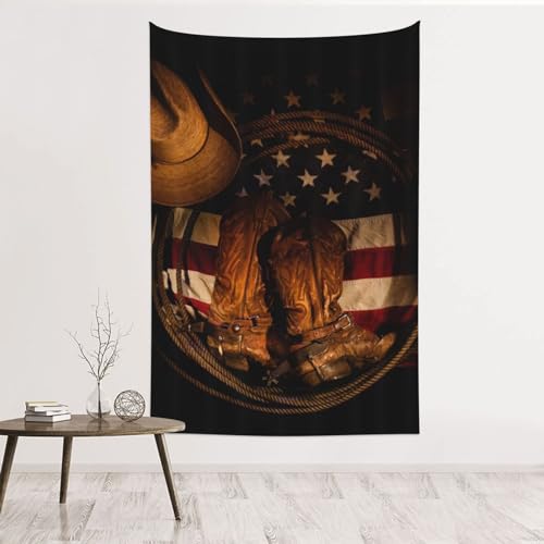 AMINNU Amerikanische Flagge mit Cowboystiefeln, Wandbehang, einfache Installation, Dekoration für Wohnzimmer und Schlafzimmer, 102 x 152 cm von AMINNU