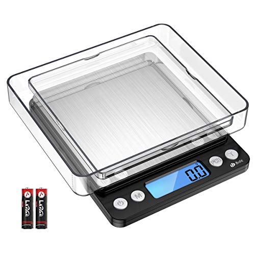 AMIR Digitale Küchenwaage 3kg, Electronische Waage, Hohe Präzision auf bis zu 0,1g, Briefwaage mit Tara-Funktion, Stückzählung Funktion, LCD-Display, Großer Edelstahl Wiegefläche, Inkl Batterien von AMIR