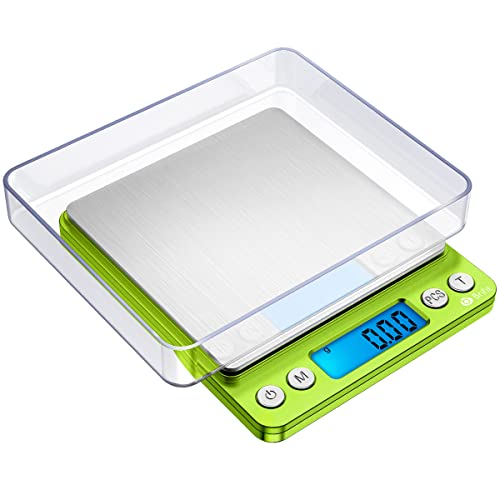 AMIR Digitale Taschenwaage, 500g x 0.01g Briefwaage, Feinwaage, Digitale Küchenwaage mit LCD-Display, PCS Funktion, Tara-Funktion, 6 Einheiten Konvertierung, für Kochen, Kaffee, Droge, Schmuck (Grün) von AMIR