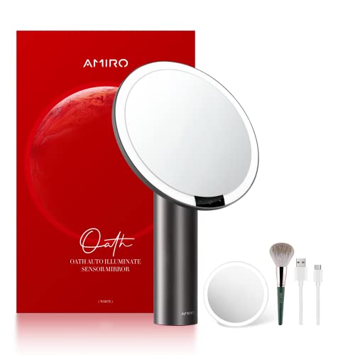 AMIRO 9" Schminkspiegel mit Beleuchtung, Smart Sensor & Touch-Steuerung, 3 Farben & 6 Helligkeiten, Memory-Funktion, freie Rotation, Schwarz von AMIRO