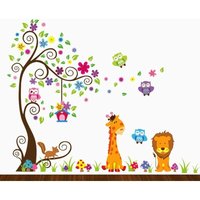 Wandtattoo für Kinder, bunte Eule, Giraffe, Löwenbaum, Unisex, dekorativer Aufkleber für Kinderzimmer, Kinderzimmer, Spielzimmer von AMIRROR SMART UG