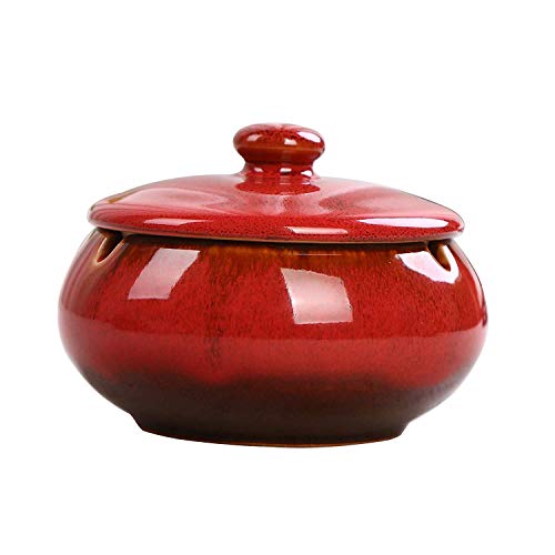 AMITD Zigarren Aschenbecher mit Deckel für Draussen Keramik Dekoration Wohnung Klein Rund,11 * 8mm,Rot von AMITD