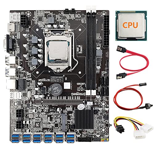 AMIUHOUN 12 GPU B75 Mining Motherboard + CPU + Stromkabel + Switch Kabel + Kabel 12X USB 3.0 (PCIE) LGA1155 DDR3 SATA3.0 für BTC/ETH von AMIUHOUN