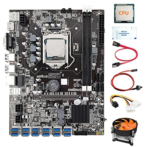 AMIUHOUN 12 GPU B75 Mining Motherboard 12X USB 3.0 (PCIE) LGA1155 DDR3 SATA3.0 + CPU + Lüfter + Wärmeleitpaste + Stromkabel + /Switch-Kabel von AMIUHOUN