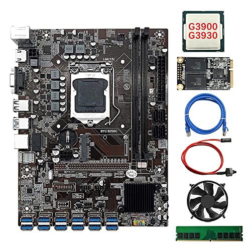 AMIUHOUN 12 Karten GPU B250C BTC Mining Motherboard + CPU + Lüfter + 4G DDR4 RAM + 128G SSD + Netzwerkkabel + Switch-Kabel 12 x USB 3.0 LGA1151 MSATA von AMIUHOUN