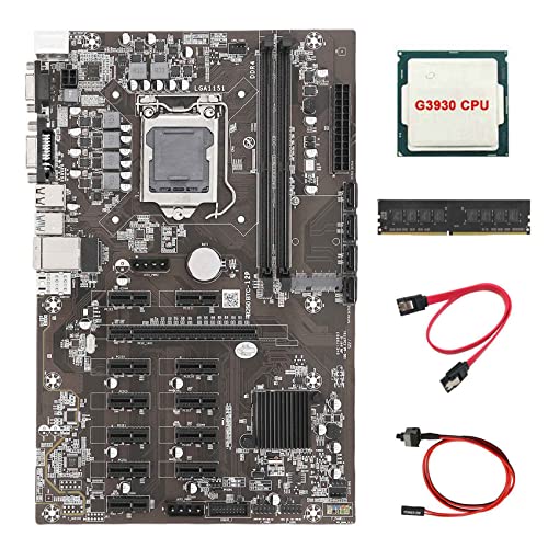 AMIUHOUN B250 BTC Mining Motherboard 12 PCIE16X Grafikkarte LGA1151 mit G3930 CPU + DDR4 4G 2133 MHz RAM + -Kabel + Switch-Kabel von AMIUHOUN
