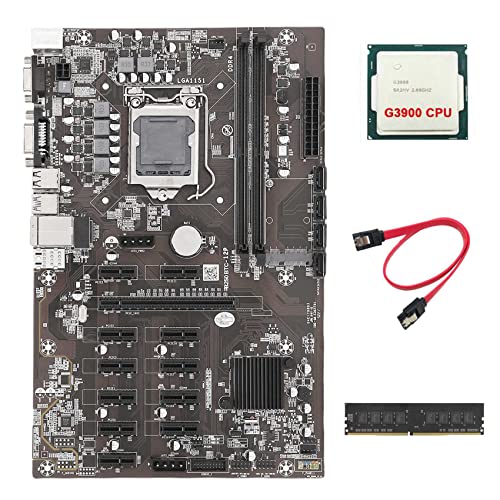 AMIUHOUN B250 BTC Mining Motherboard 12P Grafikkartensteckplatz Motherboard LGA1151 mit G3900 CPU + DDR4 8G 2133MHz RAM + -Kabel von AMIUHOUN