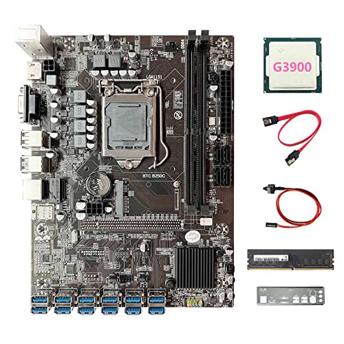 AMIUHOUN B250C ETH-Motherboard + G3900 CPU + DDR4 8 GB 2133 MHz RAM + -Kabel + Switch-Kabel + Schallwand 12 x USB 3.0 LGA1151 für BTC von AMIUHOUN