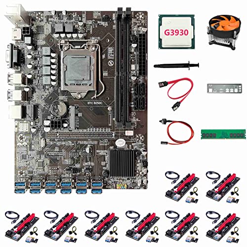 AMIUHOUN B250C Motherboard-Set Zubehör + G3930 CPU + 8XVER009S Riser + 4G DDR4 RAM + Lüfter + -Kabel + Schalterkabel + Schallwand + Wärmeleitpaste AMIUHOUN B250C Motherboard-Set Zubehör + G3930 CPU + 8XVER009S Riser + 4G DDR4 RAM + Lüfter + -Kabel + Schalterkabel + Schallwand + Wärmeleitpaste von AMIUHOUN