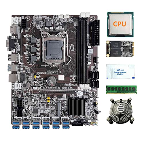 AMIUHOUN B75 12 Karten BTC Mining Motherboard + CPU + Lüfter + Wärmeleitpaste + 128G SSD + 8G DDR3 RAM 12 USB 3.0 (PCIE1X) Slot LGA1155 DDR3 MSATA von AMIUHOUN