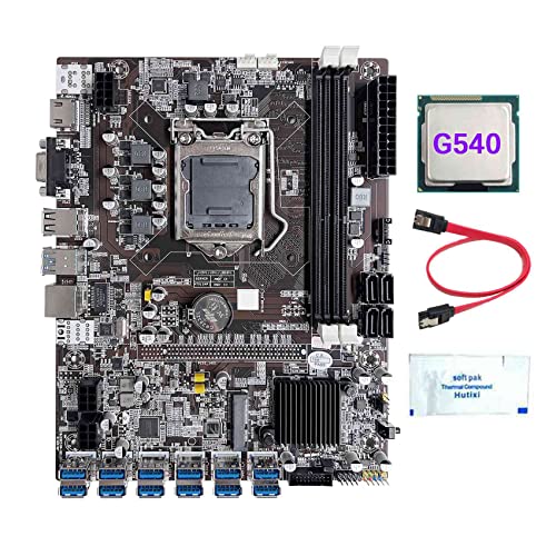 AMIUHOUN B75 12 Karten GPU BTC Mining Motherboard + G540 CPU + Wärmeleitpaste + -Kabel 12 x USB 3.0 (PCIE) Slot LGA1155 DDR3 RAM MSATA von AMIUHOUN