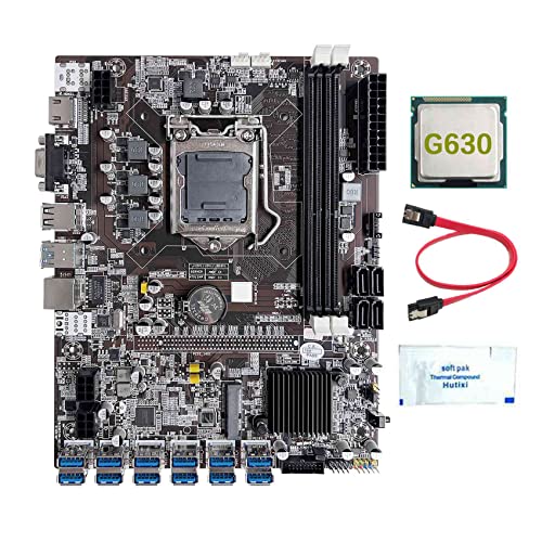 AMIUHOUN B75 12 Karten GPU BTC Mining Motherboard + G630 CPU + Wärmeleitpaste + -Kabel 12 x USB 3.0 (PCIE) Slot LGA1155 DDR3 RAM MSATA von AMIUHOUN