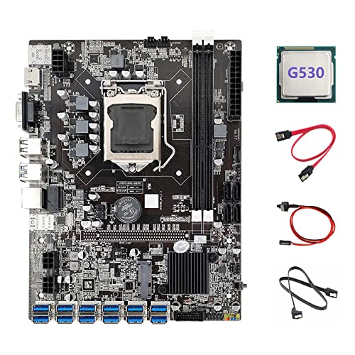 AMIUHOUN B75 12USB BTC Mining Motherboard + G530 CPU + 2 x Kabel + Switch Kabel 12 PCIE auf USB 3.0 B75 USB ETH Motherboard von AMIUHOUN