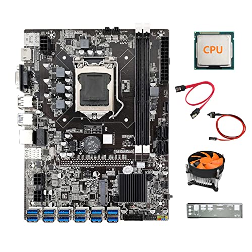 AMIUHOUN B75 12USB ETH Mining Motherboard + CPU + Schallwand + -Kabel + Switch-Kabel + orangefarbener Lüfter 12 x PCIE auf USB 3.0 B75 BTC Motherboard von AMIUHOUN
