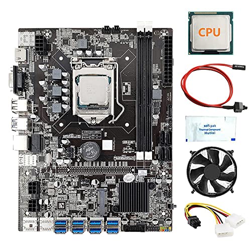 AMIUHOUN B75 8 GPU BTC Mining Motherboard + CPU + Lüfter + Wärmeleitpaste + Stromkabel + Switch-Kabel 8 USB 3.0 (PCIE) LGA1155 DDR3 RAM SATA3.0 von AMIUHOUN