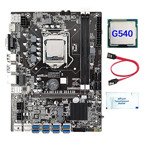 AMIUHOUN B75 8 Karten BTC Mining Motherboard + G540 CPU + Wärmeleitpaste + -Kabel 8 x USB 3.0 (PCIE 1X) GPU-Slot LGA1155 DDR3 RAM MSATA von AMIUHOUN