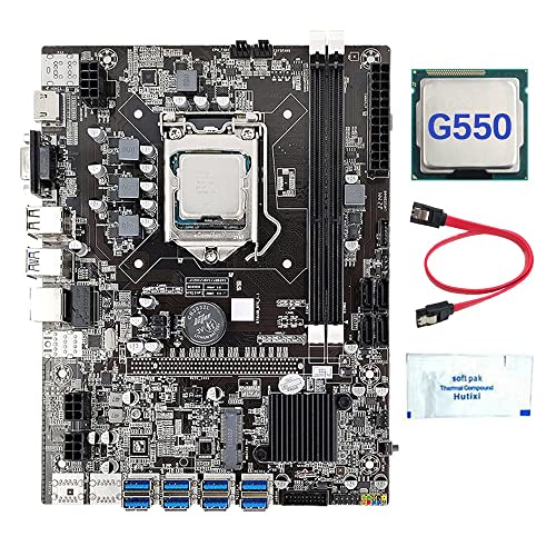 AMIUHOUN B75 8 Karten BTC Mining Motherboard + G550 CPU + Wärmeleitpaste + -Kabel 8 x USB 3.0 (PCIE 1X) GPU-Slot LGA1155 DDR3 RAM MSATA von AMIUHOUN