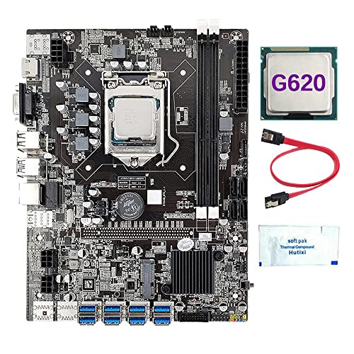 AMIUHOUN B75 8 Karten BTC Mining Motherboard + G620 CPU + Wärmeleitpaste + -Kabel 8 x USB 3.0 (PCIE 1X) GPU-Slot LGA1155 DDR3 RAM MSATA von AMIUHOUN