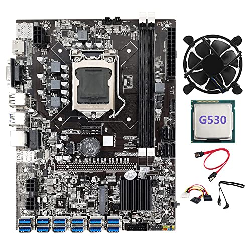 AMIUHOUN B75 BTC Mining Motherboard 12 PCIE auf USB mit G530 CPU + 4-poliges auf -Kabel + Lüfter DDR3 LGA1155 B75 ETH Mining von AMIUHOUN
