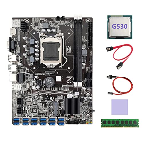 AMIUHOUN B75 BTC Mining Motherboard 12XUSB + G530 CPU + DDR3 4GB 1600Mhz RAM + Kabel + Switch Kabel + Thermal Pad B75 USB Motherboard von AMIUHOUN