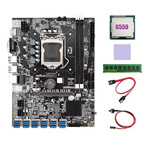 AMIUHOUN B75 BTC Mining Motherboard 12XUSB + G550 CPU + DDR3 4GB 1333Mhz RAM + Kabel + Switch Kabel + Thermal Pad B75 USB Motherboard von AMIUHOUN