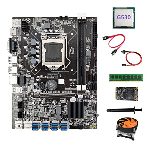 AMIUHOUN B75 BTC Mining Motherboard 8 x USB 3.0 + G530 CPU + DDR3 4 GB RAM + 128 G SSD + Lüfter + -Kabel + Switch-Kabel + Thermofett von AMIUHOUN