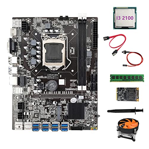 AMIUHOUN B75 BTC Mining Motherboard 8 x USB 3.0 + I3 2100 CPU + DDR3 4 GB RAM + 128 G SSD + Lüfter + -Kabel + Switch-Kabel + Thermofett von AMIUHOUN