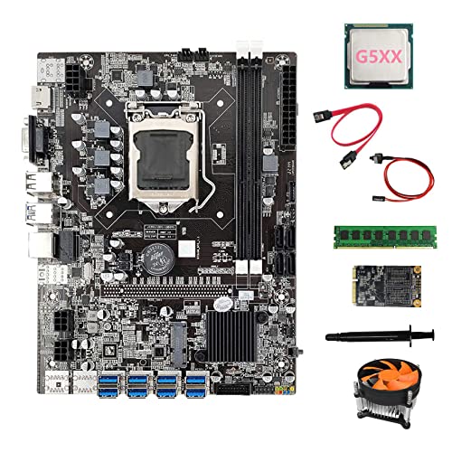 AMIUHOUN B75 BTC Mining Motherboard 8XUSB 3.0+G5XX CPU + DDR3 4GB RAM + 128G SSD + Lüfter + -Kabel + Switch-Kabel + Thermofett von AMIUHOUN