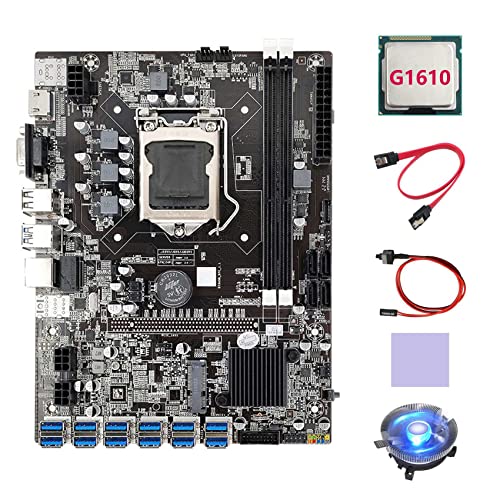 AMIUHOUN B75 ETH Mining Motherboard 12 x USB + G1610 CPU + Lüfter + SATA-Kabel + Schaltkabel + B75 BTC Mining Motherboard von AMIUHOUN