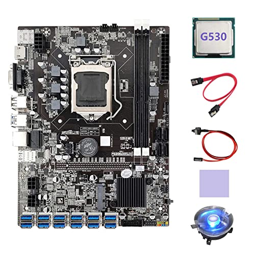 AMIUHOUN B75 ETH Mining Motherboard 12 x USB + G530 CPU + Lüfter + SATA-Kabel + Schaltkabel + B75 BTC Mining Motherboard von AMIUHOUN