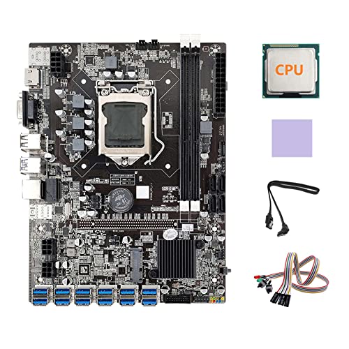 AMIUHOUN B75 ETH Mining Motherboard 12XUSB mit CPU + Kabel + Lichtschalterkabel + Thermal Pad B75 USB BTC Mining Motherboard von AMIUHOUN