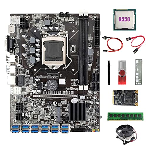 AMIUHOUN B75 ETH Motherboard 12USB + G550 CPU + DDR4 4G RAM + 128G SSD + 64G USB-Treiber + Lüfter + -Kabel + Schalterkabel + Thermofett von AMIUHOUN