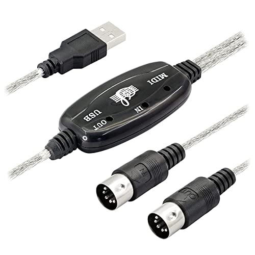 AMIUHOUN USB MIDI Kabel Adapter, USB Typ A Stecker auf MIDI DIN 5 Pin In-Out Kabel Schnittstelle mit LED Anzeige für Musik Tastatur von AMIUHOUN