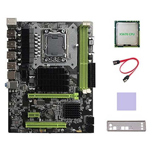 AMIUHOUN X58 Motherboard LGA1366 Computer-Motherboard unterstützt XEON X5650 X5670 Series CPU mit X5670 CPU + SATA-Kabel + -Pad von AMIUHOUN