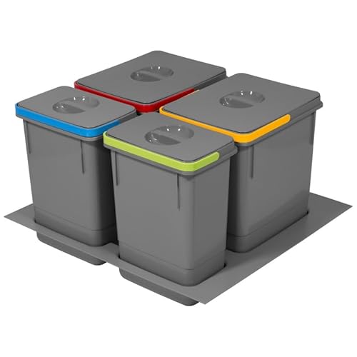 AMIX Abfallsystem RUBIO-60 für Schublade 600 mm, 4er Set Mülleimer Antrazit 2x15L 2x7L mit Deckel farbig, Mülltrennung Küche, ergonomisch, stabil von AMIX