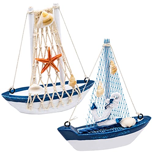 2 Stück Segelboot Modell Boot Deko Holz Segelboote Modell mit Fischernetz Muschel, Nautische Segelboot Ornament, Maritime Deko, Klein Segelboot für Wohnzimmer Schlafzimmer Badezimmer Büro Deko 2 Stück Segelboot Modell Boot Deko Holz Segelboote Modell mit Fischernetz Muschel, Nautische Segelboot Ornament, Maritime Deko, Klein Segelboot für Wohnzimmer Schlafzimmer Badezimmer Büro Deko von AMJKEJI