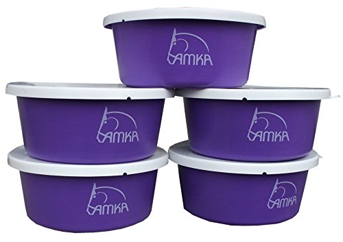AMKA Müslischale Futterschale Leckschüssel 5er Set 5 Liter mit Deckel für Tiere, Pferde, Hunde usw. Farbe: lila von AMKA