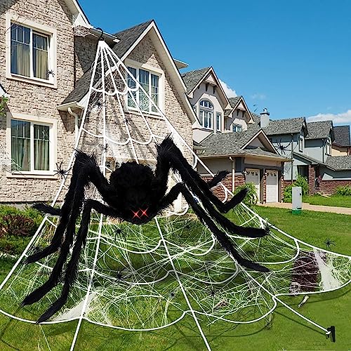 AMLOOPH Halloween Deko Garten Gruselig Spinnennetz Groß Set, Dekoration 5m + Riesen Spinnen 1.5m + Horror Spinnenweben Party Dekoartikel Outdoor von AMLOOPH