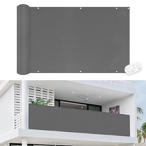 AMMAN Balkonabdeckung mit Rostschutz Ösen, für Balkongeländer, Terrasse & Garten, Schutz der Privatsphäre und Wind- und UV-Schutz, mit Kabelbinder Grau, 80x300cm von AMMAN