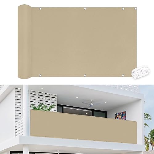 AMMAN Balkonabdeckung mit Rostschutz Ösen, für Balkongeländer, Terrasse & Garten, Schutz der Privatsphäre und Wind- und UV-Schutz, mit Kabelbinder Khaki, 80x600cm von AMMAN