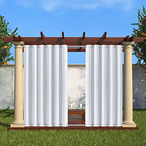 AMMAN Outdoor Vorhang Wasserdicht mit Ösen Oben und Unten, 1 Panel Blickdicht Outdoor Gardine für Garten Pavillon Terrasse Veranda Balkon, Weiß, B213xH213cm von AMMAN