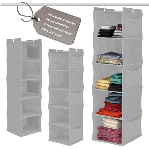 Set mit 2 Hänge-Organizern mit 5 Einlegeböden und 2 Seitentaschen, praktischer Hängeschrank (hellgrau) (Lightgrey) von AMMERGI