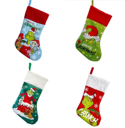 AMMICCO Weihnachtsstrumpf Grinchs Weihnachten Beutel Süßigkeiten Geschenke Strümpfe zum Aufhängen Kaminsocken Xmas Gift Socks für Dekoration Weihnachtsbaum Familienfeier von AMMICCO