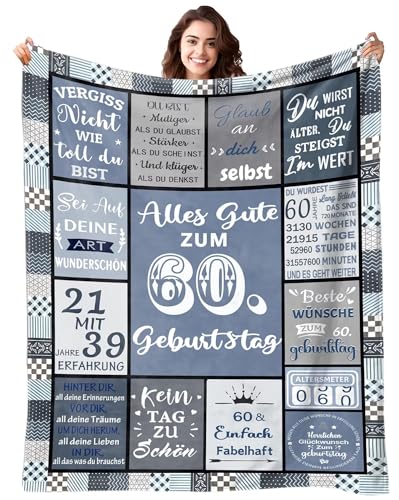 AMMQEG Kuscheldecke Flauschige 60.Partyzubehör Dekorationen zum 60. Geburtstag für Frauen männer, Happy 60th Birthday Geschenke, Geschenke Decke zum 60. Geburtstag Frau Mann von AMMQEG